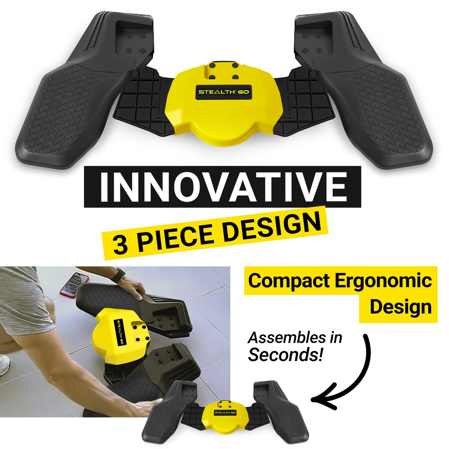 STEALTHGO + Portable Plank Board Core Trainer - Turn Fitness Into a Fun Game - Get Strong Sexy Abs and Lean Core Playing Games On Your Phone; Free iOS/Android App; 4 Free Mobile Games Included;