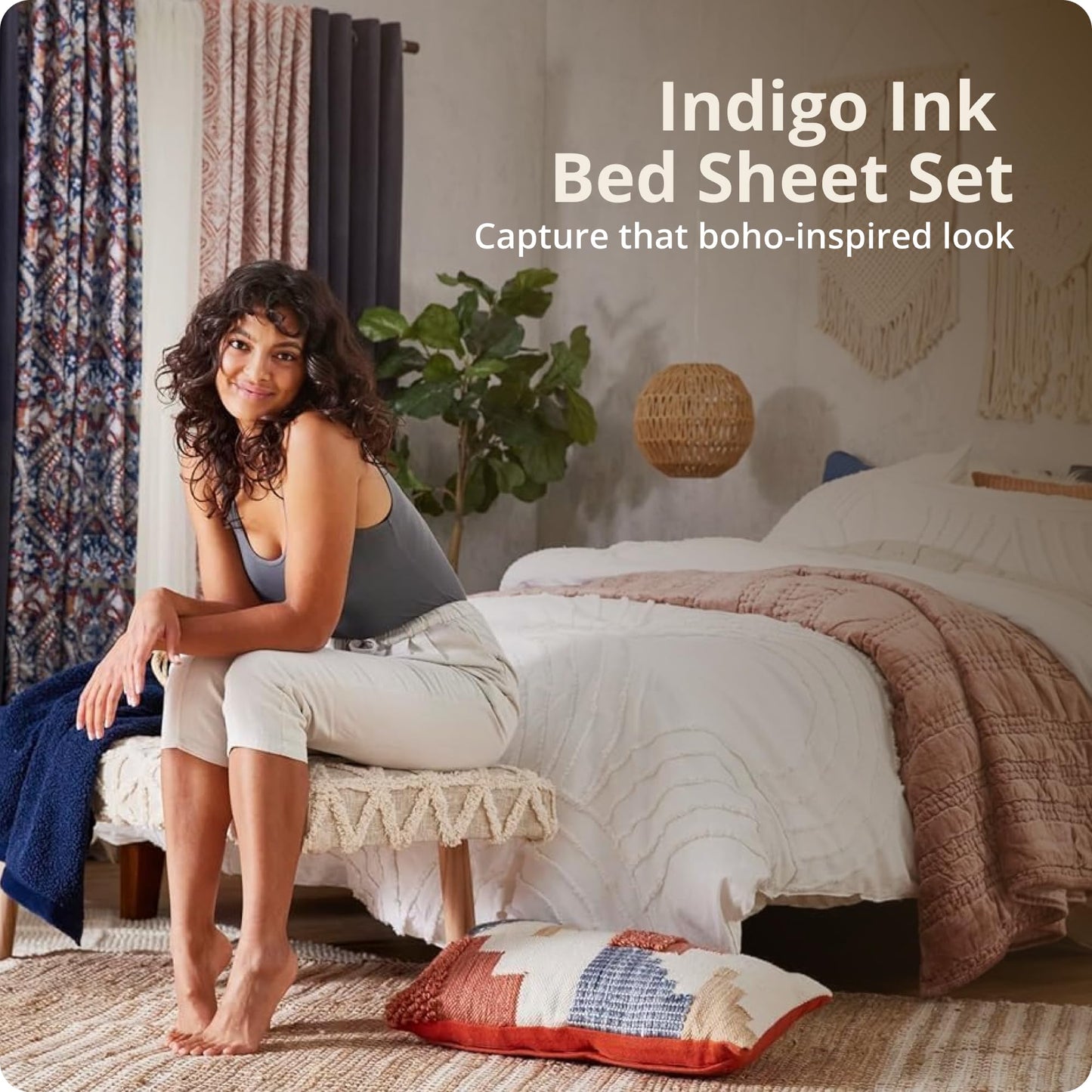 Indigo Ink Queen Size 4-Piece Sheet Set - Fitted & Flat Sheets & Pillowcases, Medallion Pattern, Soft & Breathable, Durable, Wrinkle Resistant Fabric, Deep Pocket Sheets, Panther Collection Blue