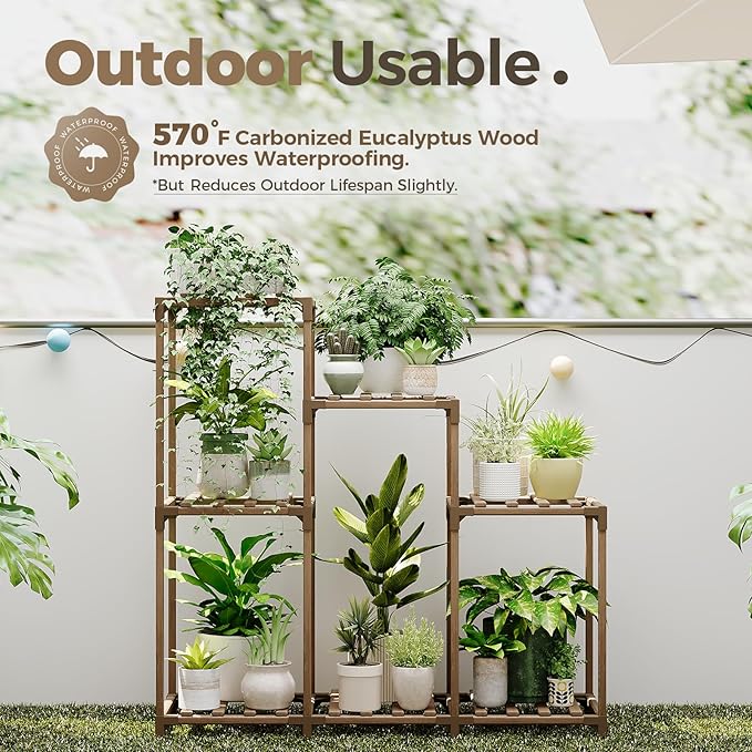 Bamworld Plant Stand Indoor Wood Plant Shelf Outdoor Tiered Plant Rack for Multiple Plants Upgrade 3 Tiers 7 Potted Ladder Plant Holder Plant Table for Mulitiple Pots Boho Decor Home Decor for Window Balcony Living Room Gardening Gifts