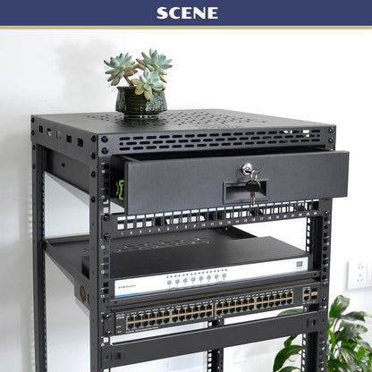 OCEANHUG 20U Server Rack Cabinet with Drawer & 2 PCS Full Size Rack Shelves - Integrated Top/Bottom Panels, 4 Rolling Wheels for 19" Equipment & Home Lab Studio