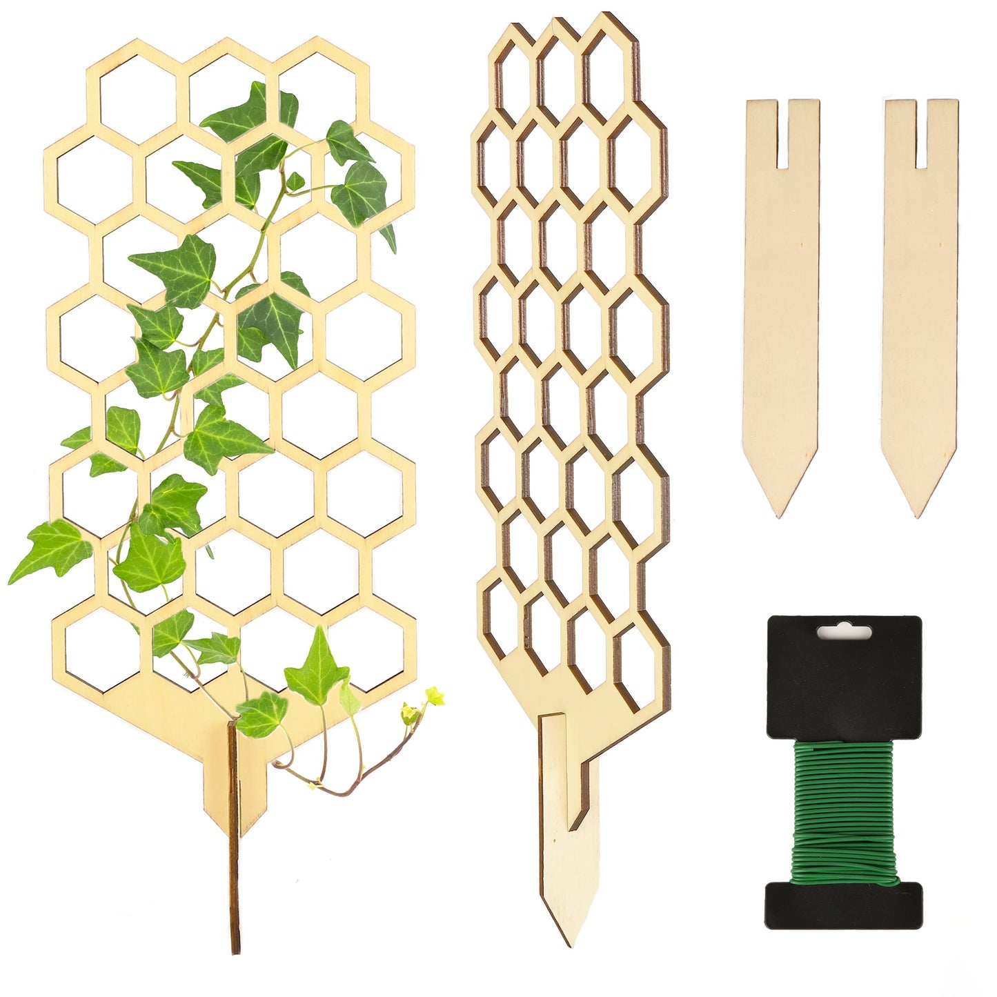Wood Trellis for Climbing Plants Indoor & Outdoor - 2 Pack 18" Modern Honeycomb Small Plant Trellis - Stabilizing Plant Support for Indoor Plants - Small Trellis for Potted Plants to Encourage Growth