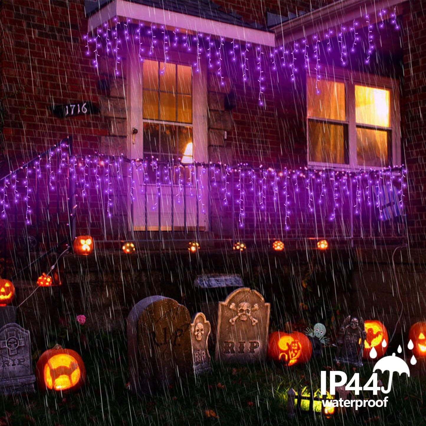 QITONG Purple Icicle Lights for Outside, 33ft 400 LED String Light Indoor Plug in, Clear Wire Connectable Icicle Christmas Lights with 8 Modes