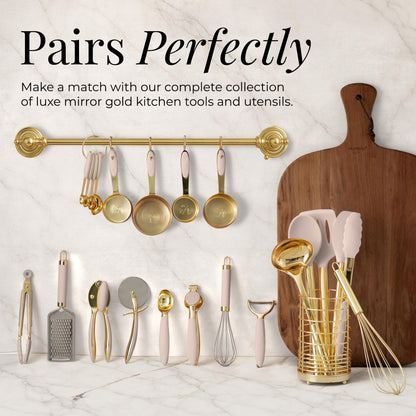 White & Gold Cooking Utensils Set - Luxe 8-Piece Kitchen Gadget Set Includes Can Opener, Tongs and Garlic Press - Stylish White and Gold Kitchen Accessories for Modern Kitchens, Ideal for Gifting