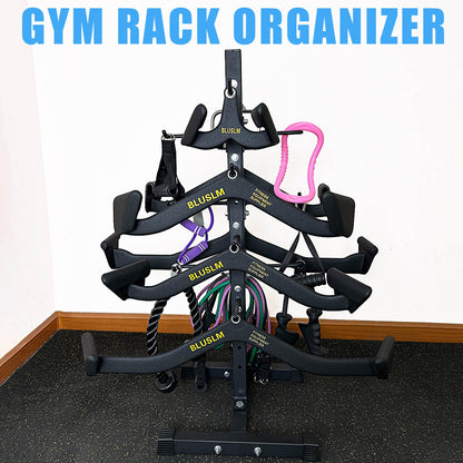 BLUSLM Cable Attachment Rack for Lat Pull Down Bar, Heavy Duty Steel Lat Bar Organizer, Gym Storage Rack for LAT Pulldown Attachments