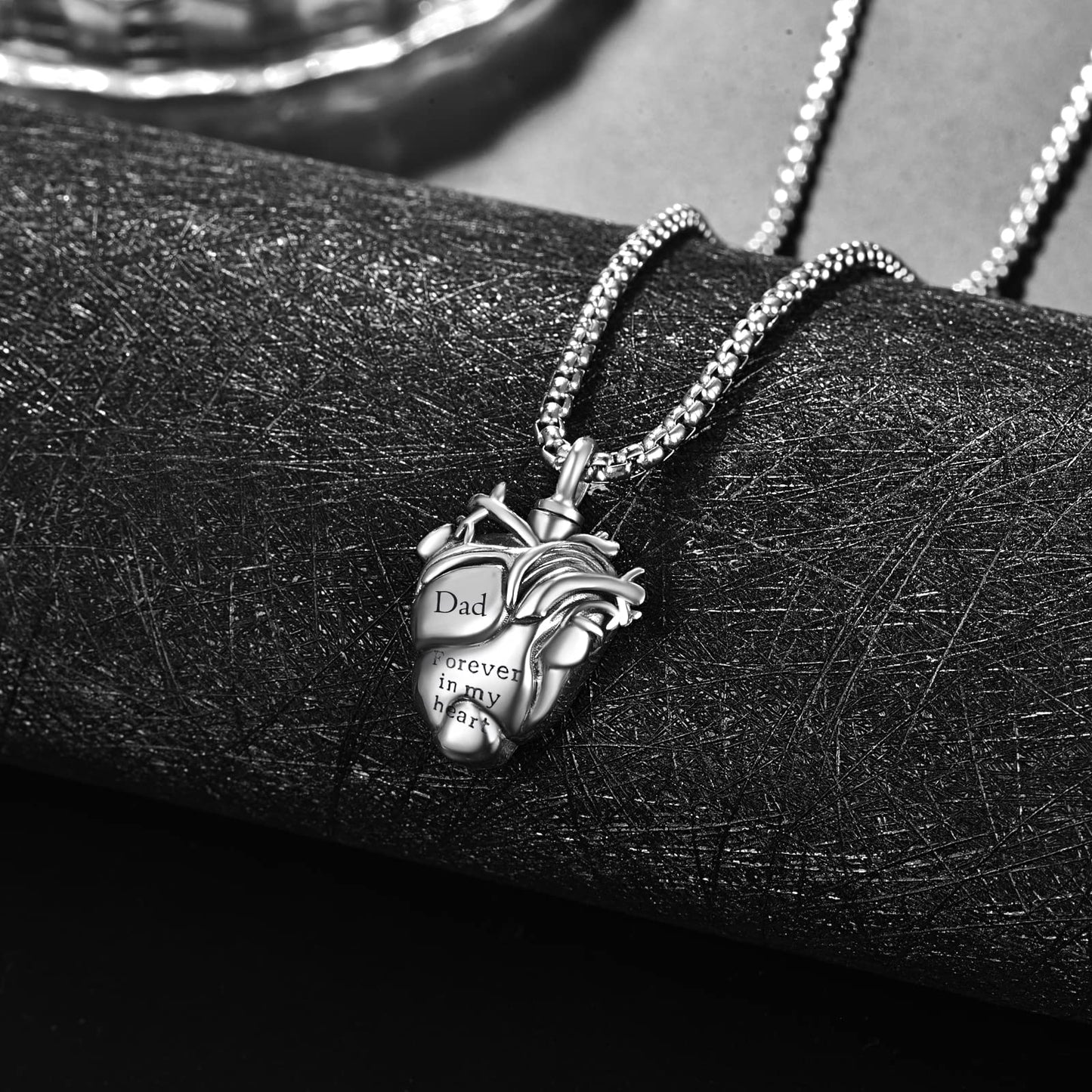 Personalized Anatomical Heart Urn Necklaces for Ashes Sterling Silver Ash Pendants Cremation Jewelry Dad Keepsake Pendant Memorial Jewelry Gifts for Loss of Dad