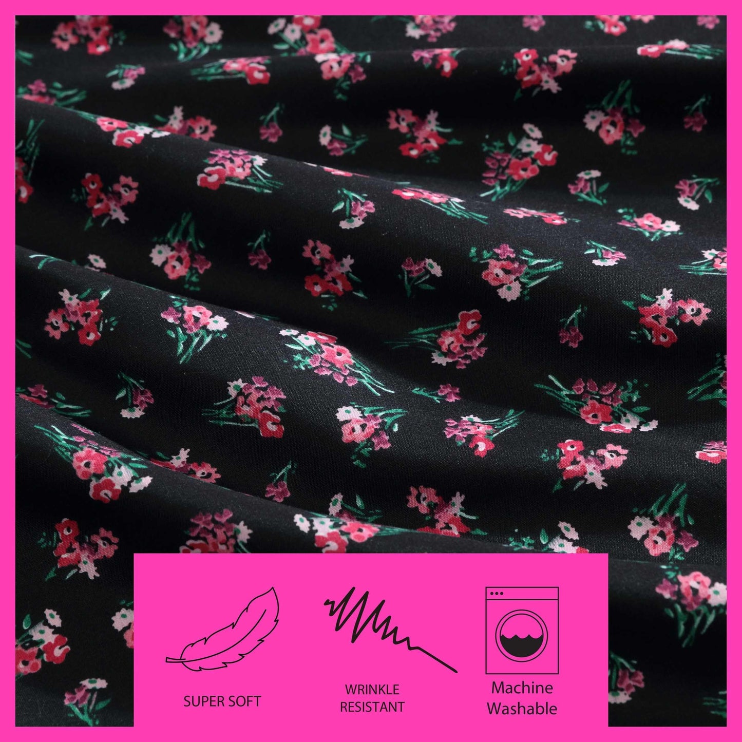 Betsey Johnson - Full Bed Sheets, Soft & Lightweight Bedding, Fade & Wrinkle Resistant (Bouquet Ditsy Black, Full)