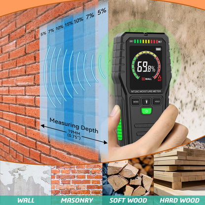 RDINSCOS Pinless Moisture Meter Non-Invasive Damp Meter Wood Moisture Detector for Firewood Wall Damp Tester (MT28C)