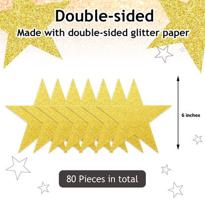 Gejoy 80 Pieces Gold Glitter Stars Cutouts Gold Stars Decoration Double Printed Paper Star for Movie Night Bulletin Board Decoration Classroom Wall Graduation Party Decorations 6 Inches