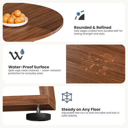 HAPPYMONT Extendable Round Dining Table for 4-8, Space Saving Kitchen Wooden Table with Storage Shelf and Sturdy Base for Kitchen, Dining, Living Room, Brown