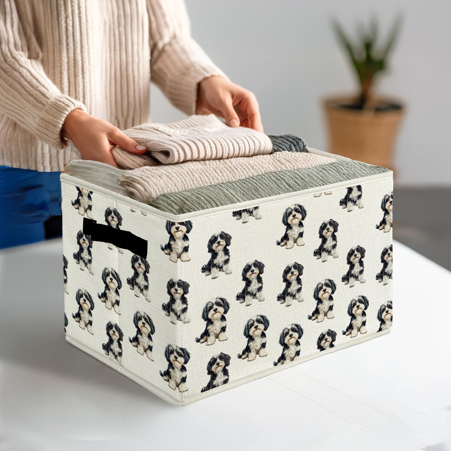 EGBTL Havanese Gifts Storage Bins & Boxes with Handles, Dog Foldable Basket for Organizing Dog Lovers Owners Women, Havanese Christmas Storage Laundry Hampers for Bedroom Bathroom Clothes Toys Books