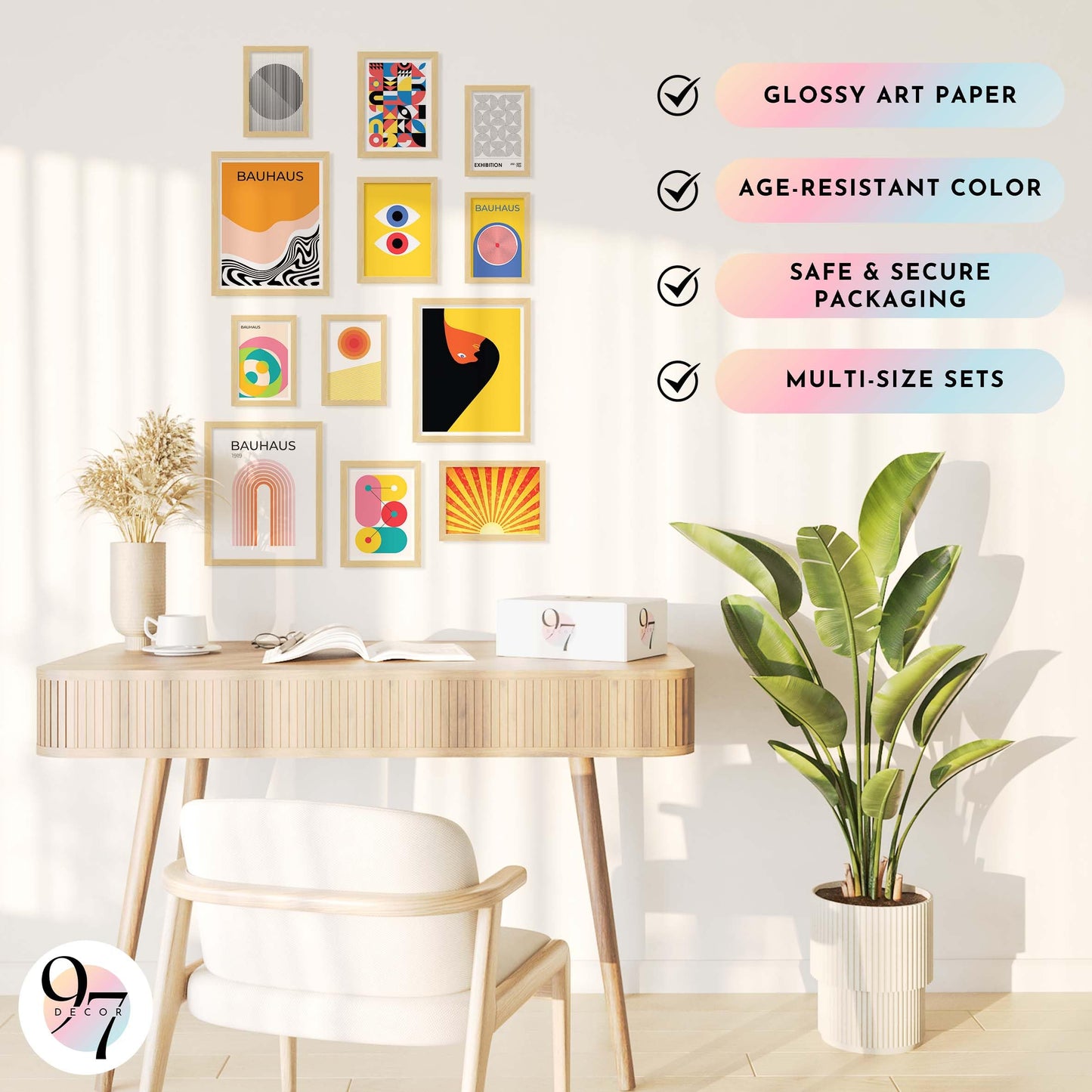 97 Decor Large 11x14 Bauhaus Wall Art Prints - Large Abstract Wall Art Decor, Mid Century Modern Art Wall Decoration, Bauhaus Poster Modern Painting Geometric Pictures For Bedroom Living Room (unframed)