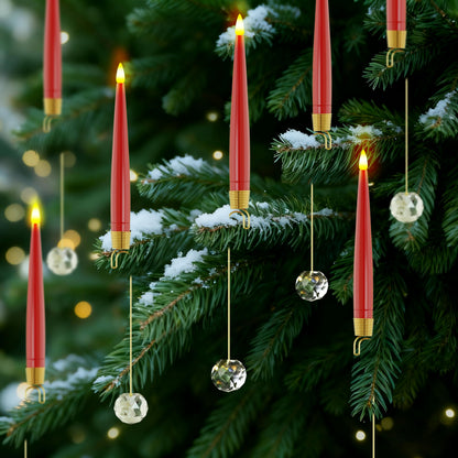 JOIONE Flameless Christmas Tree Candles with Remote, 12 Pack Battery Operated LED Candles with Suction Cup for Christmas Tree, Flickering Flame for Xmas Indoor Decor - Red Candle