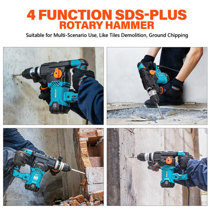 Berserker 1-1/4" SDS-Plus Rotary Hammer Drill with Vibration Control,Safety Clutch,12.5 Amp 4 Functions Corded Rotomartillo for Concrete-Including 3 Drill Bits,Flat Chisel,Point Chisel,Carrying Case