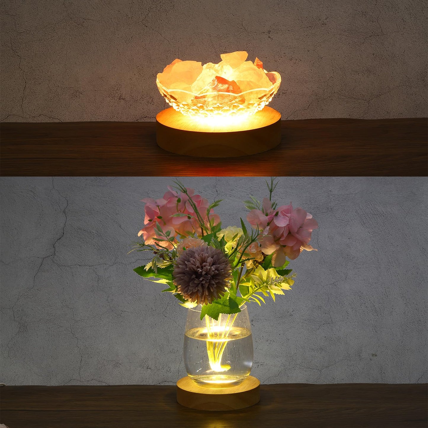 PATIKIL 4 Inch Wooden LED Light Base, 2pcs Wood Light Display Base Stand Lighting with Switch for 3D Crystal Glass Aroma Stone Art, Warm White Light, 5V DC
