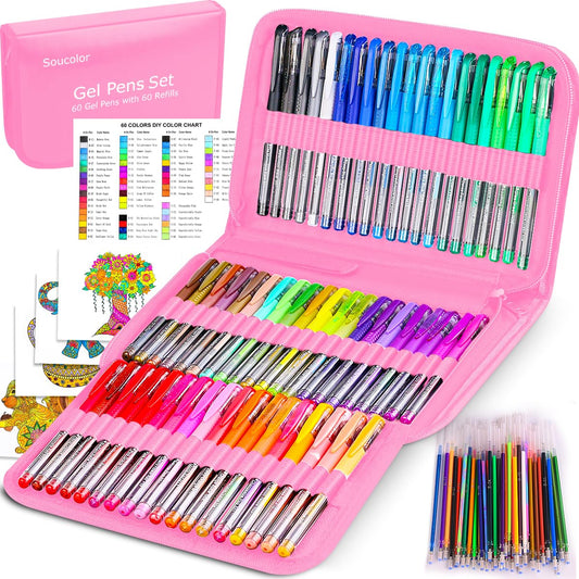 Soucolor 120 Pack Aesthetic Pastel Gel Pens, Japanese Stationery Cute Art Supplies for Kids, Teens & Beginner Artists, Gift Set for Girls, Women, Birthday & School Sketching Supplies