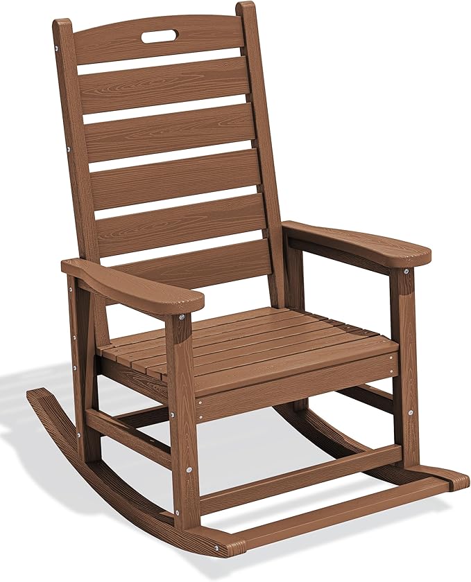 SERWALL Outdoor Rocking Chair, Oversized Rocking Chair with Footrest for Adults, HDPE All Weather Resistant Rocking Chairs for Patio, 350lbs Weight Capacity, Brown