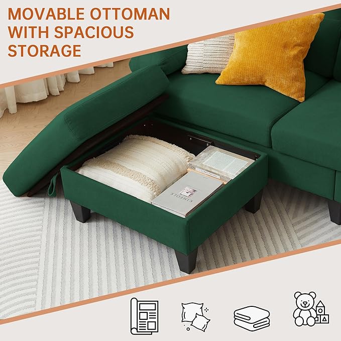 2 Piece Sectional Sofa Set, 3 Seat L Shaped Couches