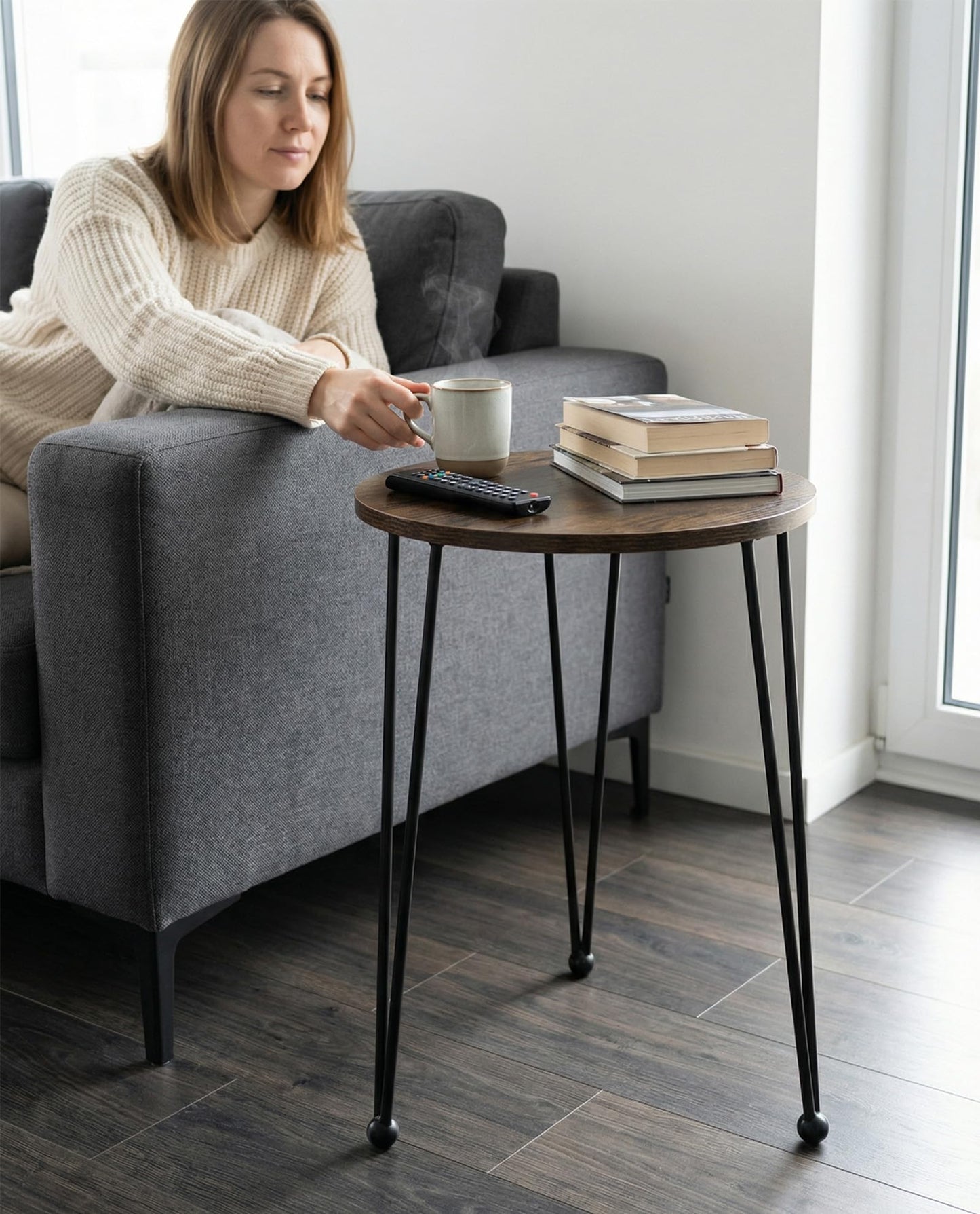iLTreFlo 17 Inch Tall Metal Plant Stand Indoor,Heavy Duty Flower Pot Holder with 11.5 Inch Modern Round Board Table,Sturdy Metal Tripod Design Side Table,Matte Black