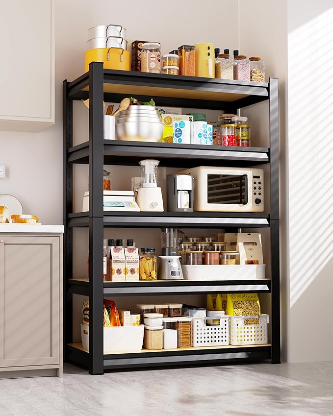 AOAORRG Garage Shelving Heavy Duty Storage Shelves, Metal Adjustable Shelving Unit, Utility Garage Organizer Shelf for Basement, Pantry, Kitchen, Warehouse, 33.5" Wx15.7 Dx35.4 H, Black