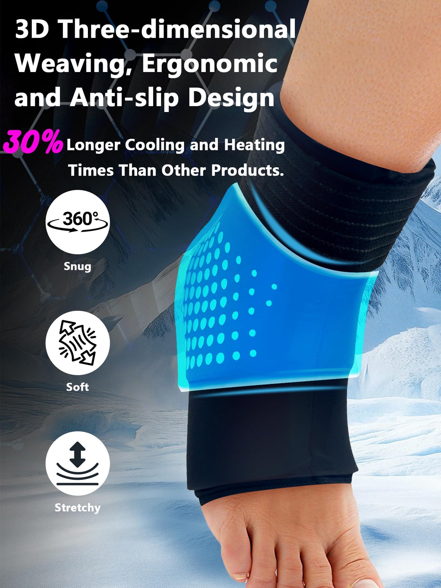 Adjustable Ankle Ice Pack Wrap, Reusable Hot & Cold Therapy Gel Foot Ice Pack for Swelling, Sprains and Plantar Fasciitis Relief, Flexible Achilles Tendonitis Support for Men & Women