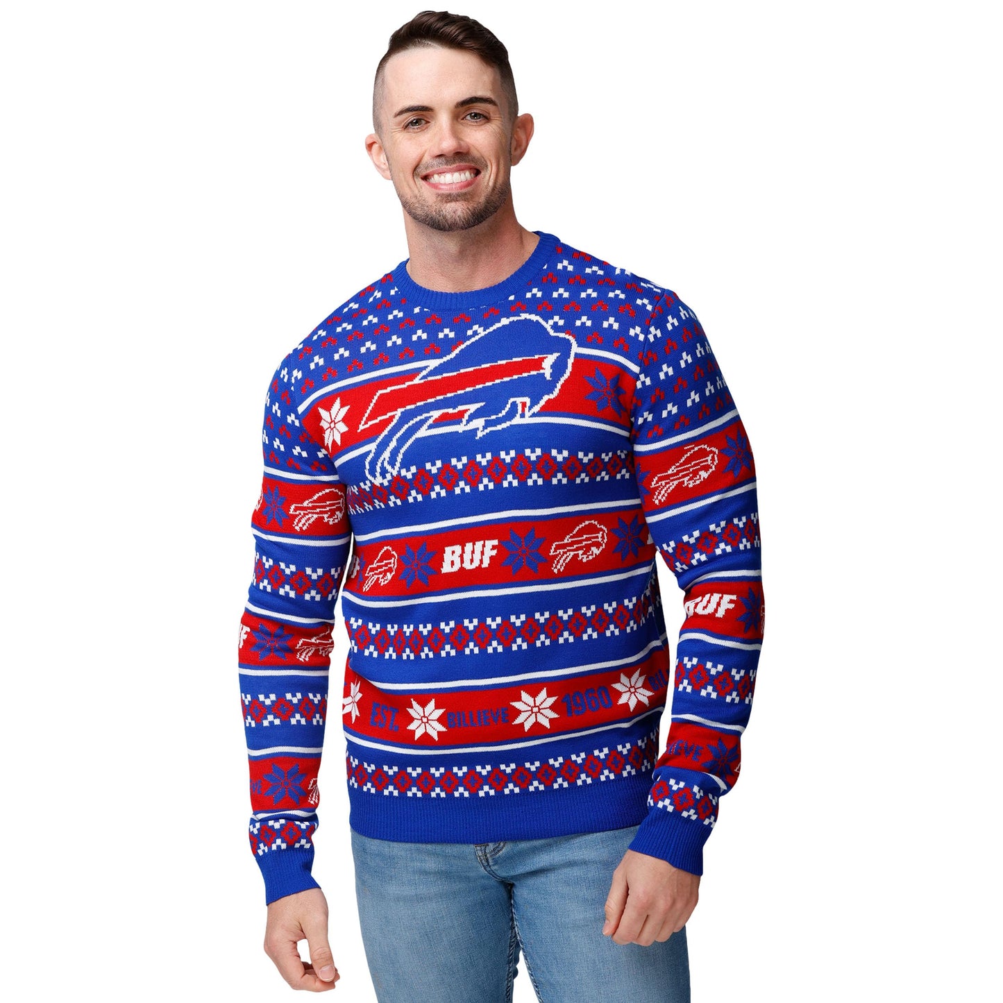 FOCO Buffalo Bills NFL Big Logo Ugly Sweater - X-Large