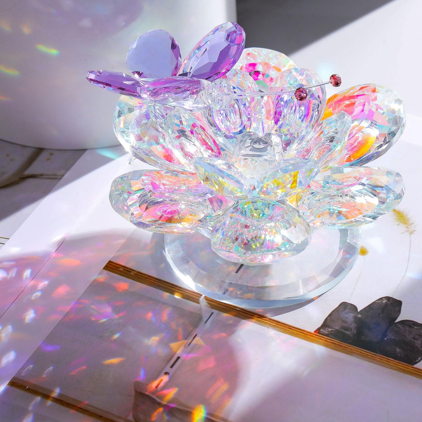 Movdyka Crystal Lotus Flower Decor Purple Butterfly Gifts for Women