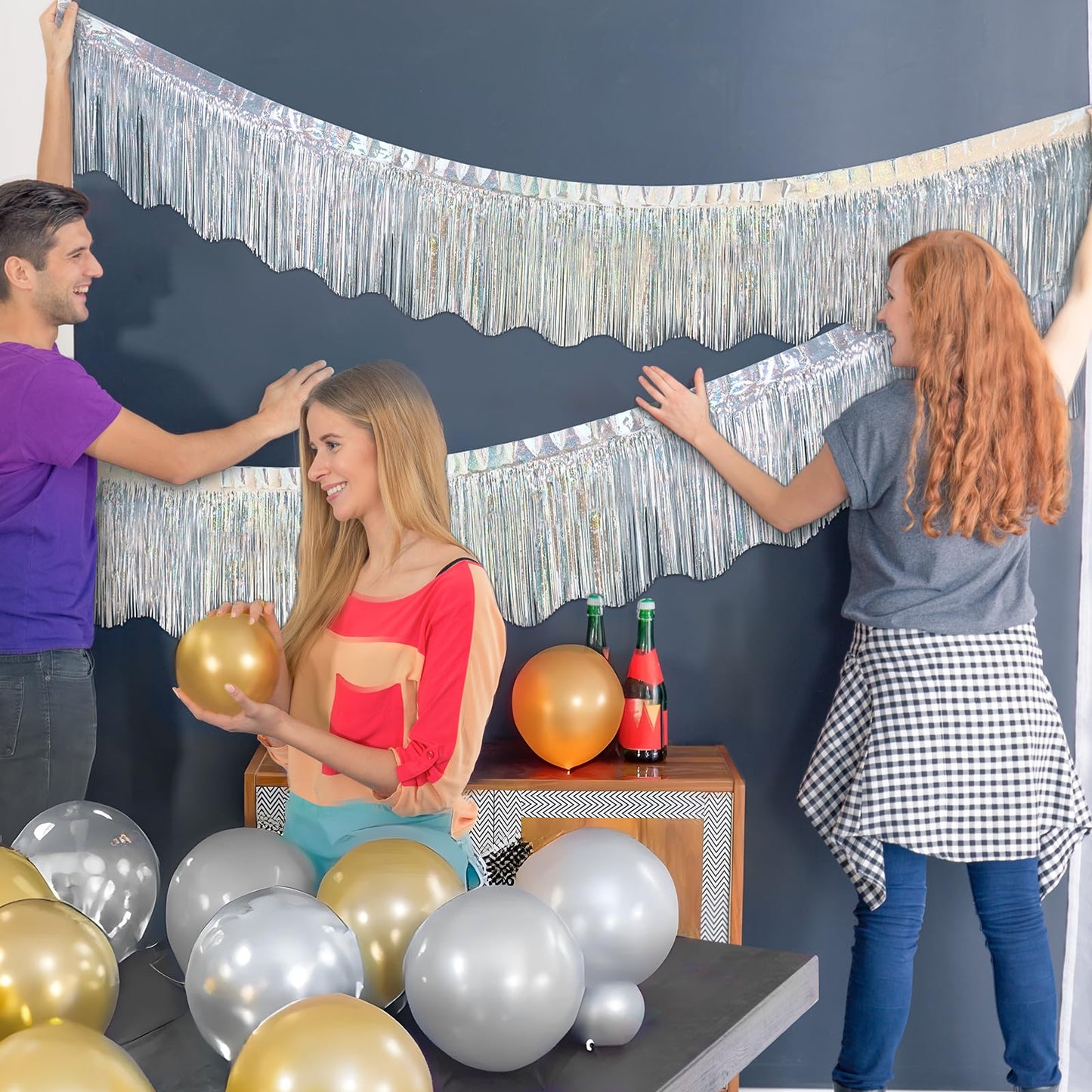 LOLStar 6 Pack Silver Foil Fringe Garland Party Decorations, 59Ft Tinsel Streamers Shiny Silver Wall Hanging Tinsel Fringe Banners for Wedding Birthday Anniversary Christmas New Year Party Decor