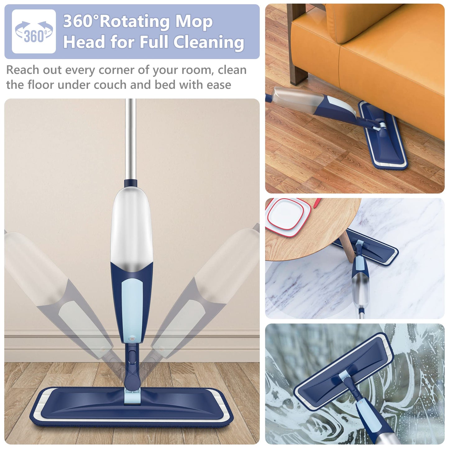 Spray Mop for Cleaning Floors Microfiber Floor Mop Wet Dust Flat Mop with 5 Washable Pads and Refillable Bottle for Home Kitchen Wood Laminate Vinyl Ceramic Hardwood Tiles