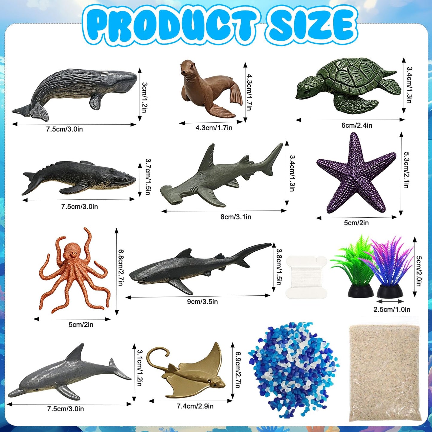 Ocean Diorama Kit, Ocean Habitat Project Supplies with Diorama Box, Sea Animals Figures, Seagrass, Decorative Crystal Pebbles, Sands, Sea Animal Habitat Diorama Kit for Gifts DIY Crafts
