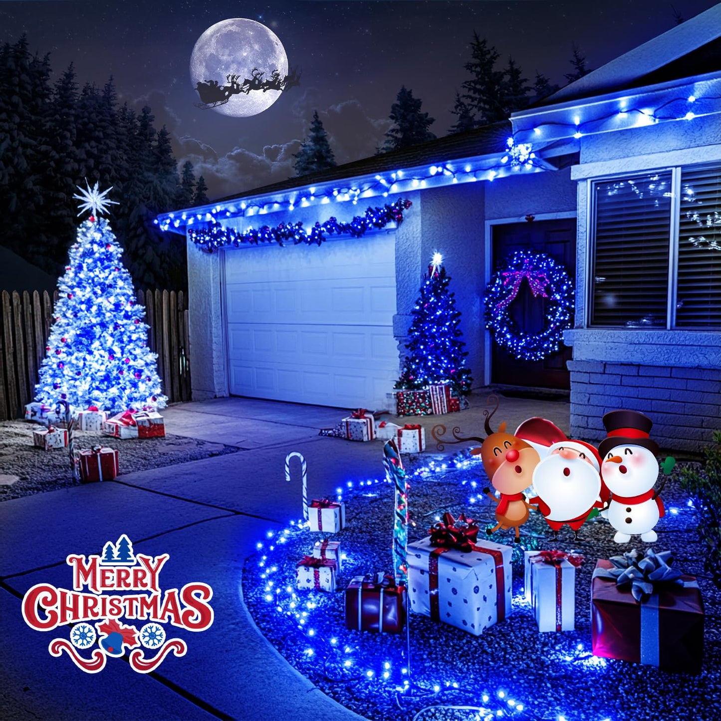 JMEXSUSS 200 LED Blue Christmas Lights Outdoor, Expandable 66ft Blue String Lights Green Wire, 8 Modes Twinkle Xmas Tree Light Plug in for Party Indoor Ceiling Beroom Patio Fence Yard Decor