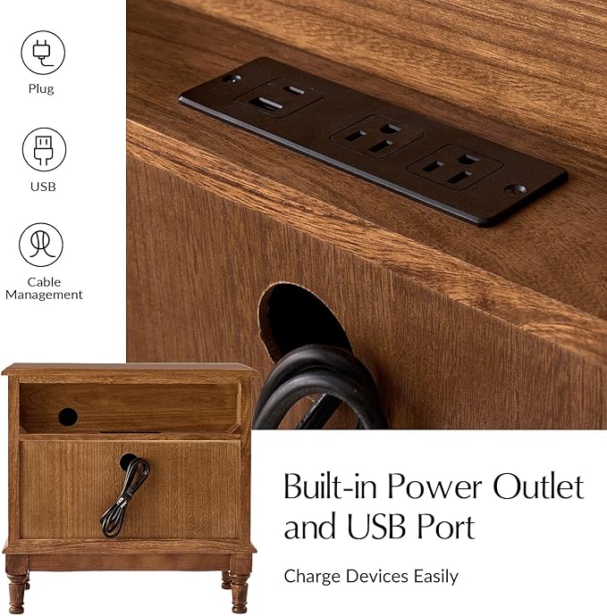 HULALA HOME Solid Wood Storage End Tables