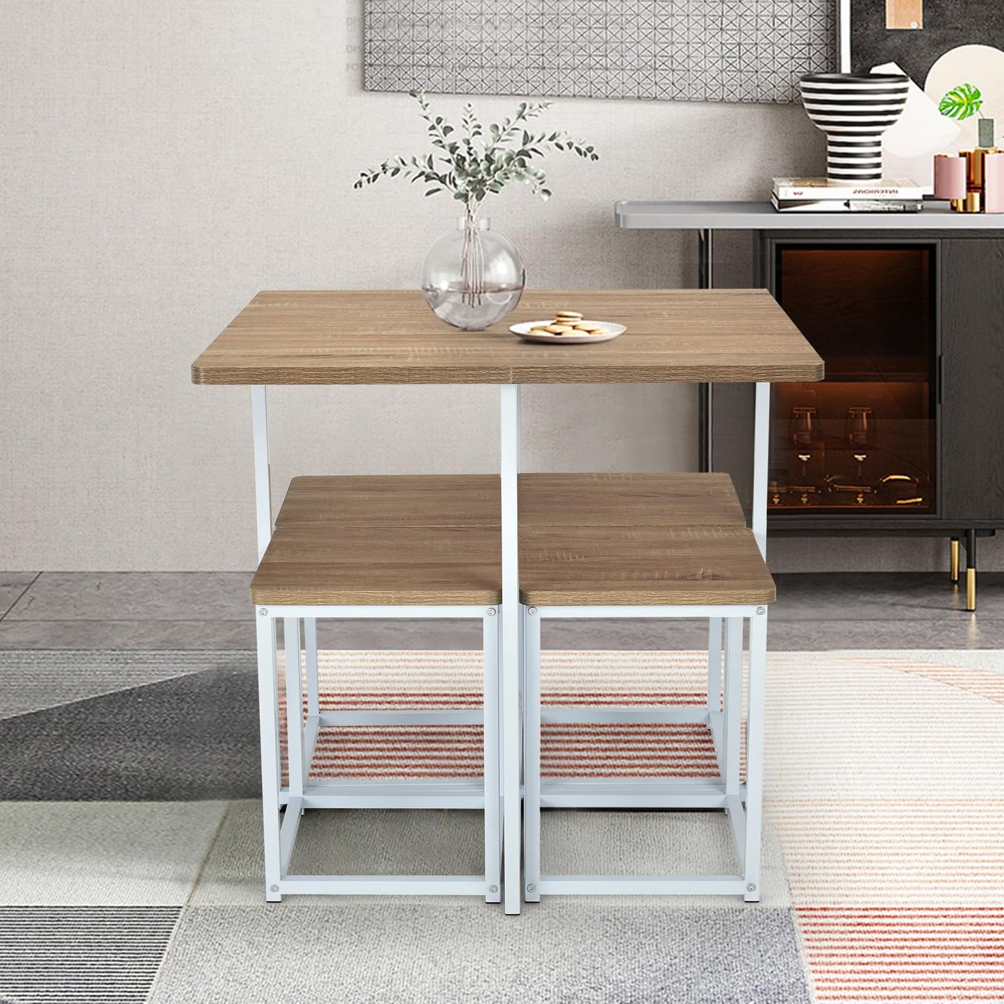 Giantex 5 Piece Dining Table Set, Dining Set for 4 with Square Stools, Small Kitchen Table Set with Metal Frame, Compact Design for Small Space, Home Kitchen Bar Pub Apartment