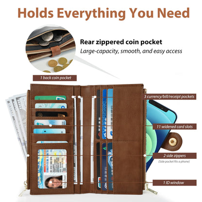 Sunpour Women’s Wallet,Thin RFID Blocking Leather Wallet for Women Credit Card Holder Travel Wallet with Zipper Pocket(Sleek Black & Brown)