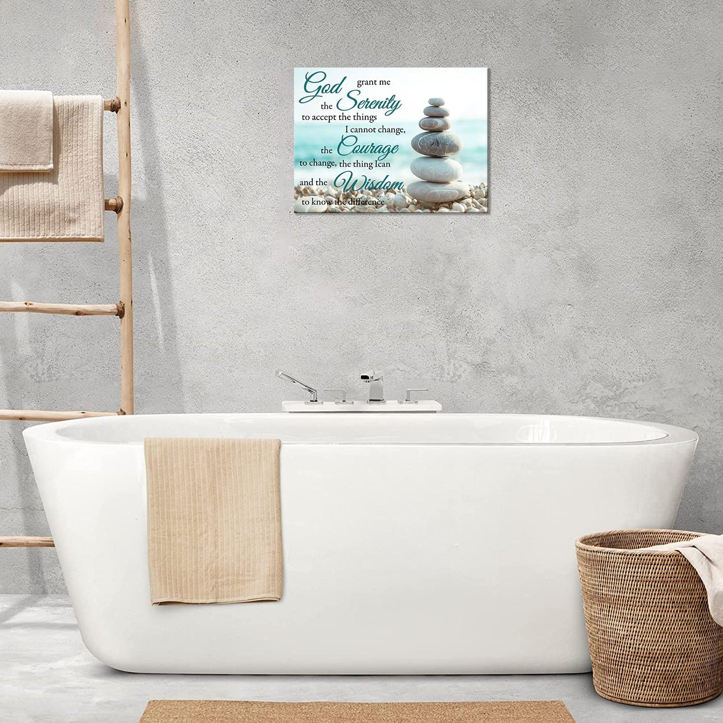 Serenity Prayer Bathroom Wall Art Beach Zen Canvas Prints Scripture Christian Pictures Beachy Office Home Decor for Bedroom Dining Living Room 16"x12"