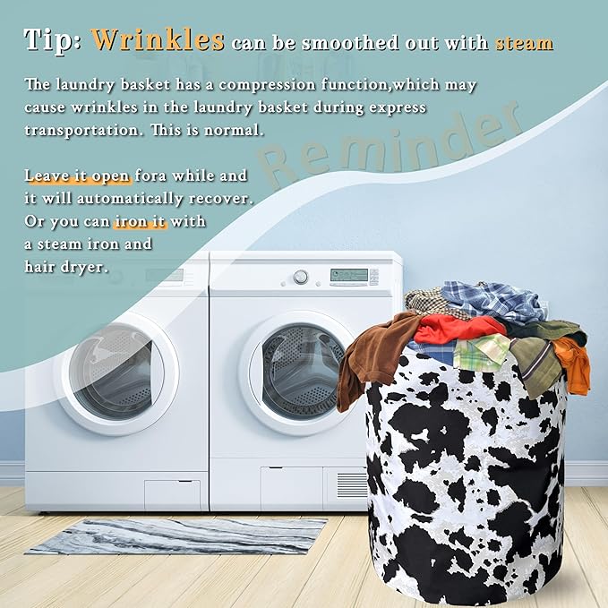 Retro Black White Cows Print Laundry Basket Foldable