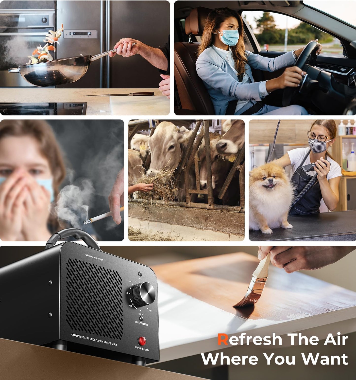 Ozone Generator 48,000mg, Commercial Ozone Machine Odor Removal, High Capacity O3 Ionizer Air Purifier Deodorizer, Portable Mini for Car, Home, Smoke, Pets, Industrial, for 4000 Square Feet -Black