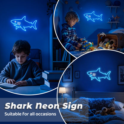 CoolGift Mart Shark Neon Sign, Dimmable LED Shark Light Animal Wall Decor, Christmas Gift White Elephant Gifts for Boys Men, Bedroom Living Room Man Cave Home Decoration With USB Powered