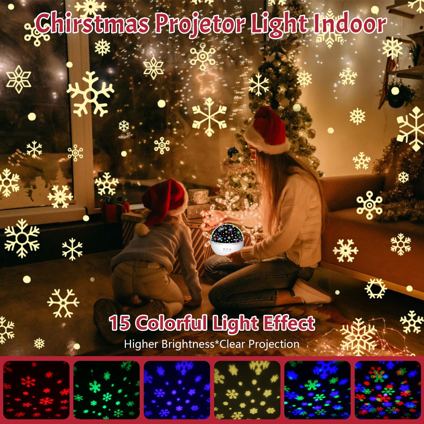 Christmas Projector Night Light Indoor, Snowflake NightLight for Room Decor, Kids Star Projector Night Light with Starry&Snowfall Theme,Xmas Birthday Gift Toy for Baby Toddler