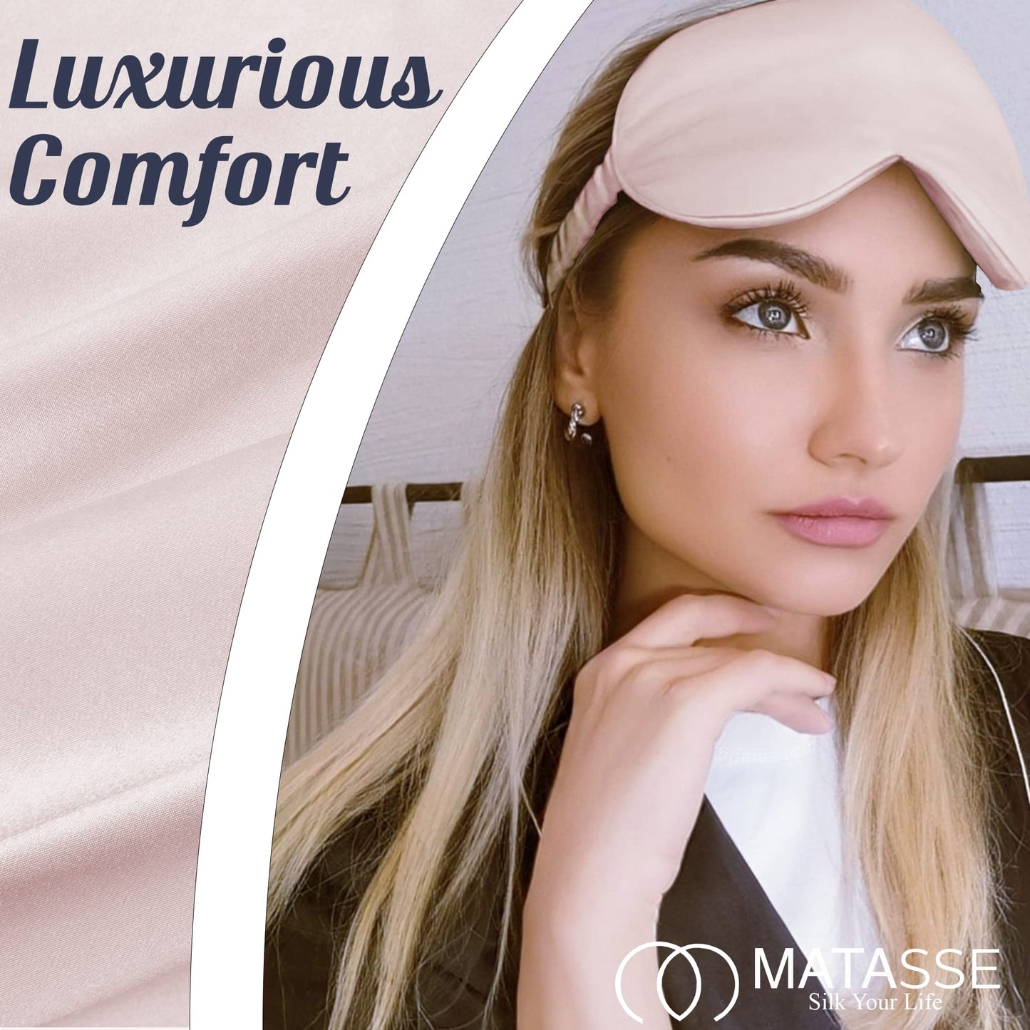 MATASSE Silk Eye Mask for Sleeping with Adjustable Elastic Band - 3D Contoured, Eye Cover Sleep Mask w/Genuine Mulberry Silk Including The Strap for Women, Men (Black)