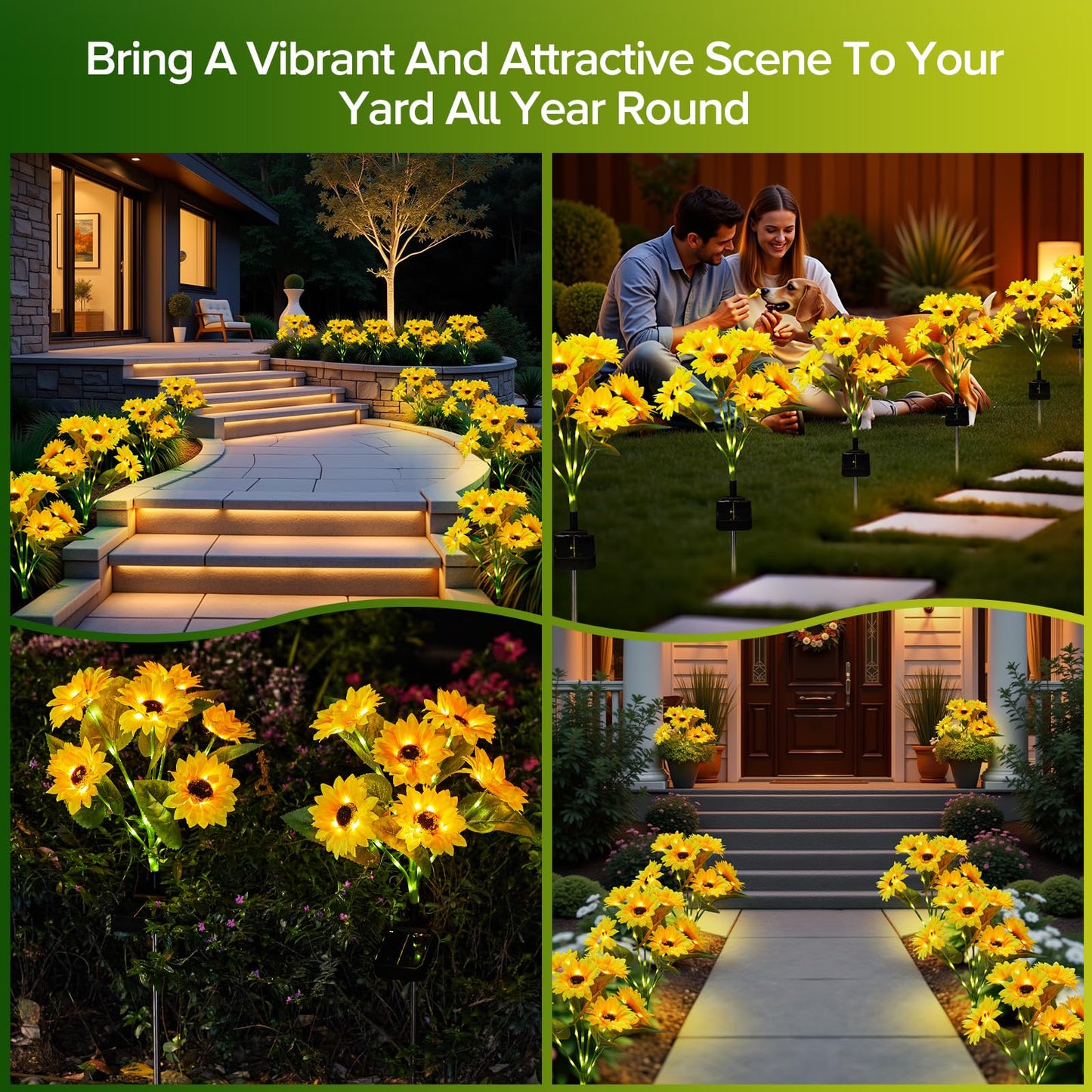 Solar Sunflower Lights Outdoor Waterproof - 3 Pack with 18 Bright Solar Sunflower Lights, IP65 Waterproof Light for Outdoor Flower Bed, Yard, Pathway, Patio Decor - Gift for Mom, Women, Grandma