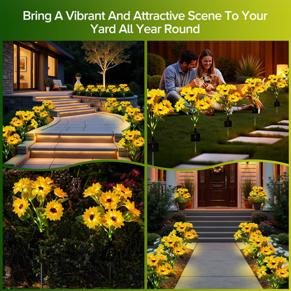 Solar Sunflower Lights Outdoor Waterproof - 3 Pack with 18 Bright Solar Sunflower Lights, IP65 Waterproof Light for Outdoor Flower Bed, Yard, Pathway, Patio Decor - Gift for Mom, Women, Grandma