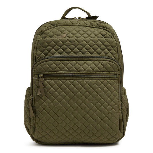 Vera Bradley Women's Cotton XL Campus Backpack, Climbing Ivy Green - Recycled Cotton, One Size