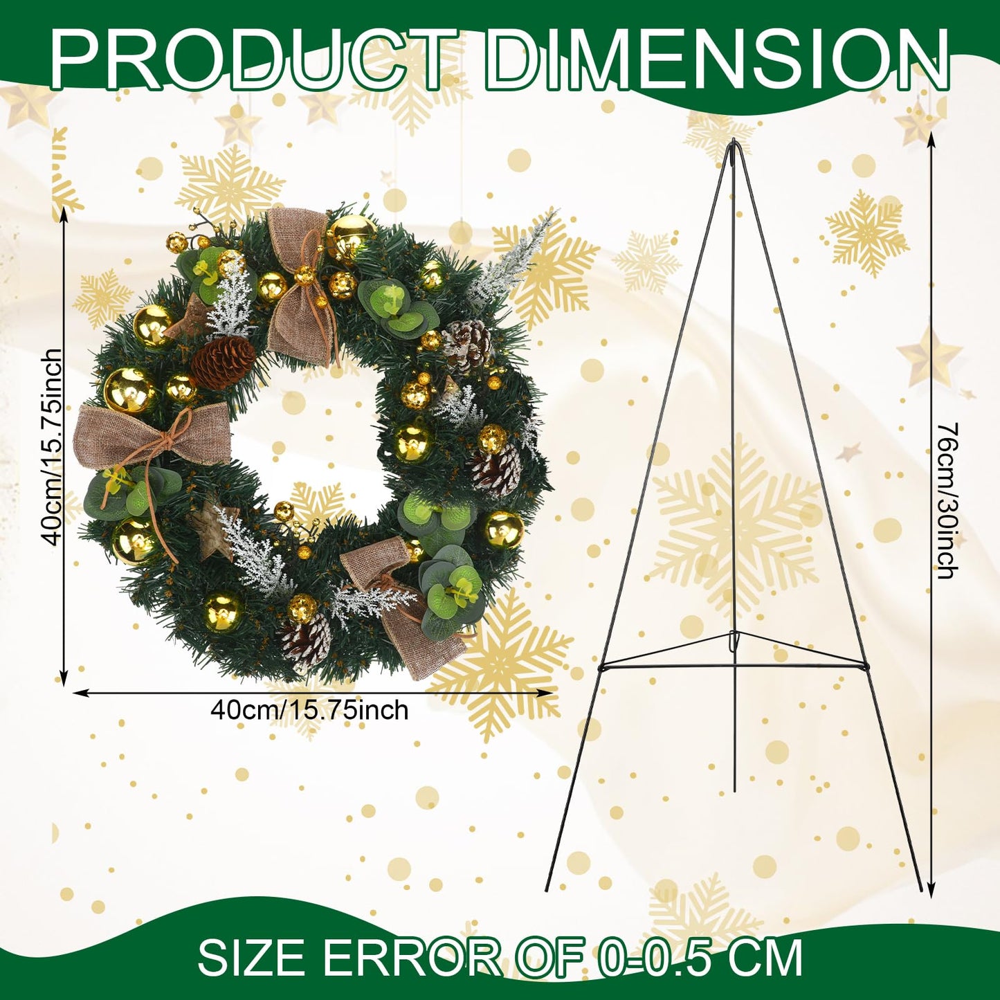 Hotop 2 Pcs Christmas Memorial Cemetery Wreath for Graves with 30 Inch Easel Christmas Memorial Wreath Decoration Set Pinecones Gold Leaves for Holiday Outdoor Gravestone