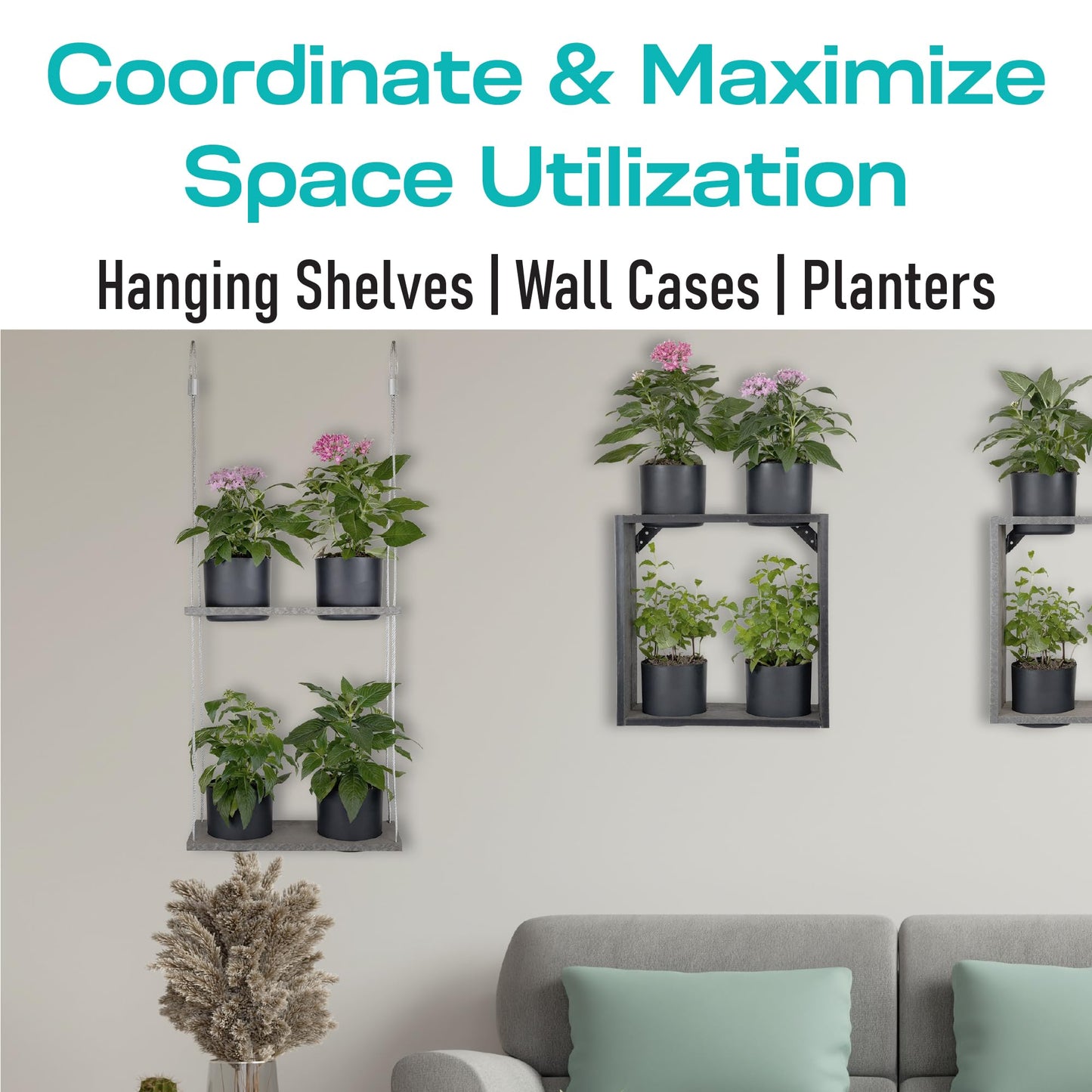 Vioscapes Urban Garden Decor with Pots Included, Hanging Planters for Indoor Outdoor Plants, Hanging Flowerpots, Wall Hanging Plant Holder Window Plant Shelves (Coffee Brown, Shelf 4 Pots)