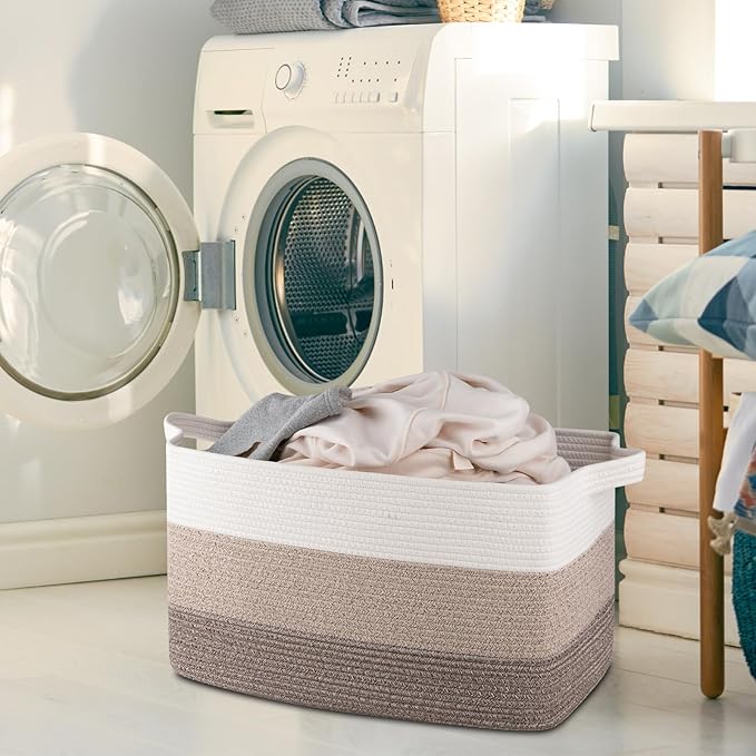 OIAHOMY Extra Large Blanket Basket, 95L Cotton Rope Woven Laundry Basket