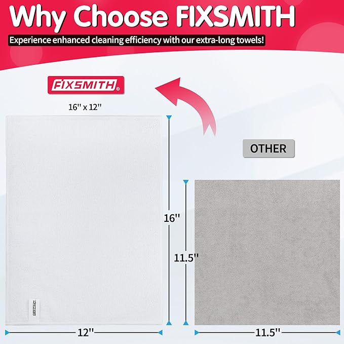 FIXSMITH White Microfiber Cleaning Cloth -Pack of 12, Highly Absorbent Cleaning