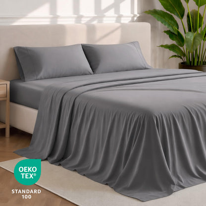 Bare Home Queen Sheet Set - 1800 Ultra-Soft Microfiber Queen Bed Sheets - Double Brushed - Deep Pockets - Easy Fit - 4 Piece Set - Bedding Sheets & Pillowcases (Queen, Grey)