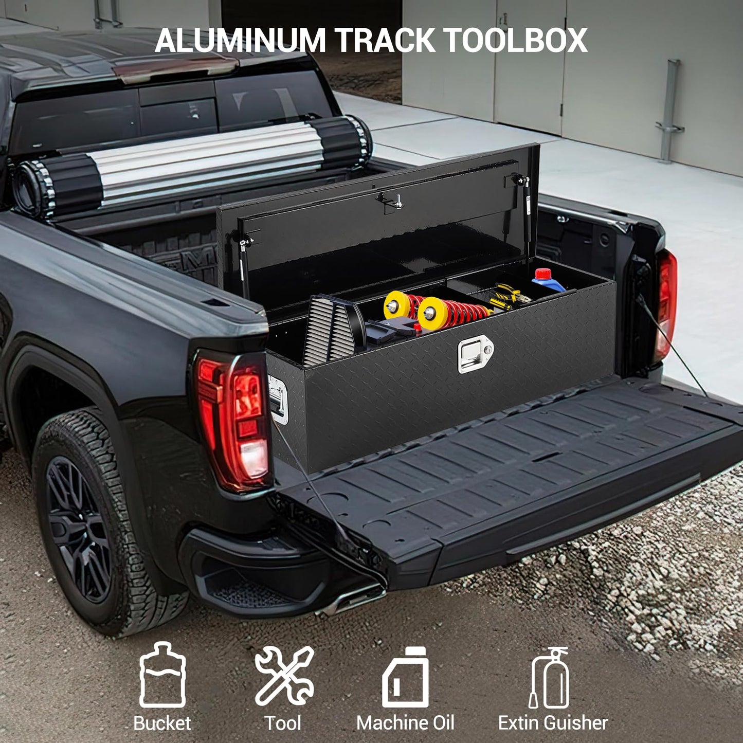 GarveeTech 48 in Aluminum Truck Tool Box, Truck Bed Storage Box with Security Lock and Wider Handles, Heavy Duty Waterproof Tool Boxes Organizer Chest for Pick Up Truck Rv Trailer,Black