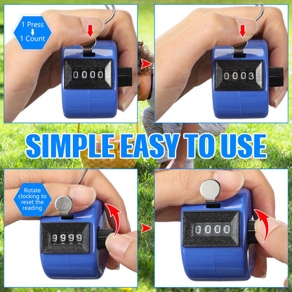 TOODOO 6 Pack Hand Tally Counter 4 Digit Mechanical Palm Clicker Plastic Hand Held Counter Clicker with Metal Finger Ring for School Golf Sports Events Office Stadium(Blue)
