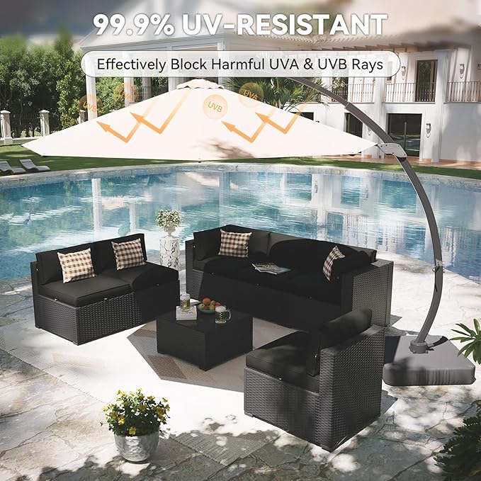 Aoxun Patio Furniture Set with Umbrella, 8 Piece Outdoor Sectional Sofas